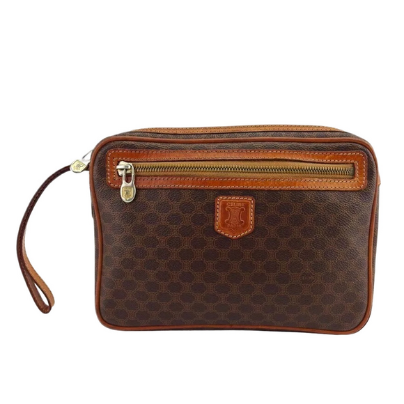 Vintage Dark Brown Leather Celine UNISEX Macadam Clutch bag - Picture 1 of 13